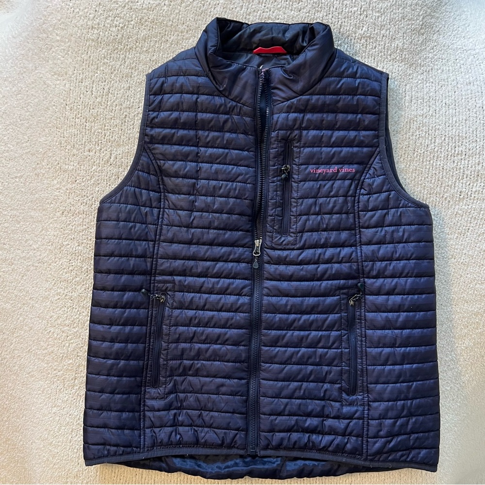 Vineyard Vines Navy Puffer Vest with Pink logo